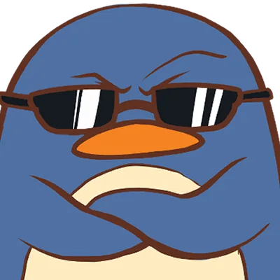 Le pingouin en lunettes noires, bras croisés, très sûr de lui.