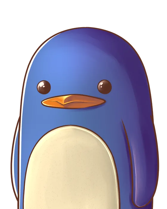 Le pingouin bleu de Dragnix_, ventre crème et petit bec orange, qui te regarde tranquillement.