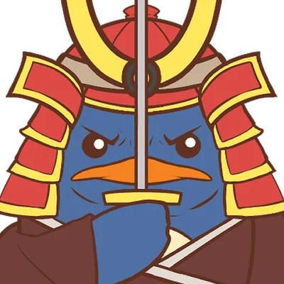 Le pingouin en armure de samouraï, sabre planté devant lui.